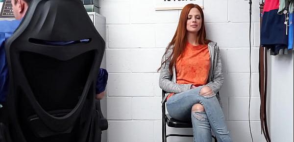  Beautiful redhead shoplifter called Scarlett caught by an older mall cop